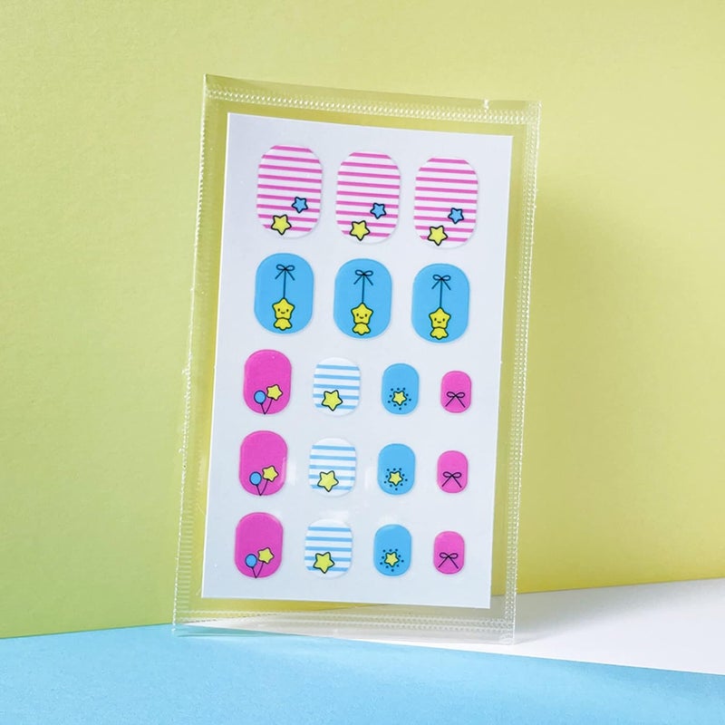 IHUKEIT Kids Nail Stickers Full Nail Wraps Self Adhesive Nail Polish Strips for Kids Girls Nail Art Decoration Fun Including Fruits Rainbows Stars Hearts Clouds Recommend for Age 8 and Older (Pack of 10) - Image 3